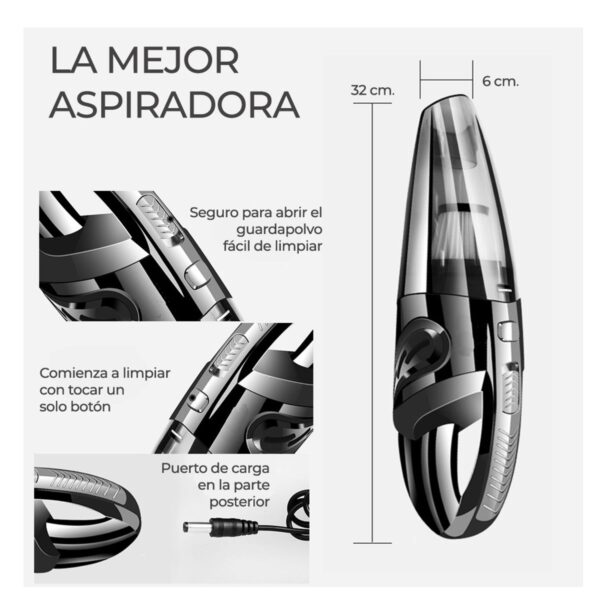 Aspiradora Portátil Recargable Inalámbrica Para Auto Incluye Accesorios