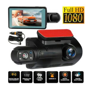 Camara Dashcam Para Autos Doble Lente Grabacion Frontal e Interna 1080p + 480p