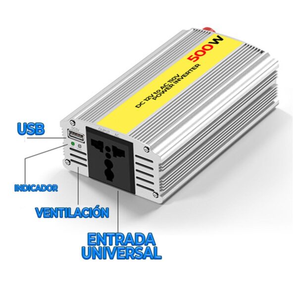 Inversor De Corriente Para Autos 12V - 500W Con Puerto USB y Casero