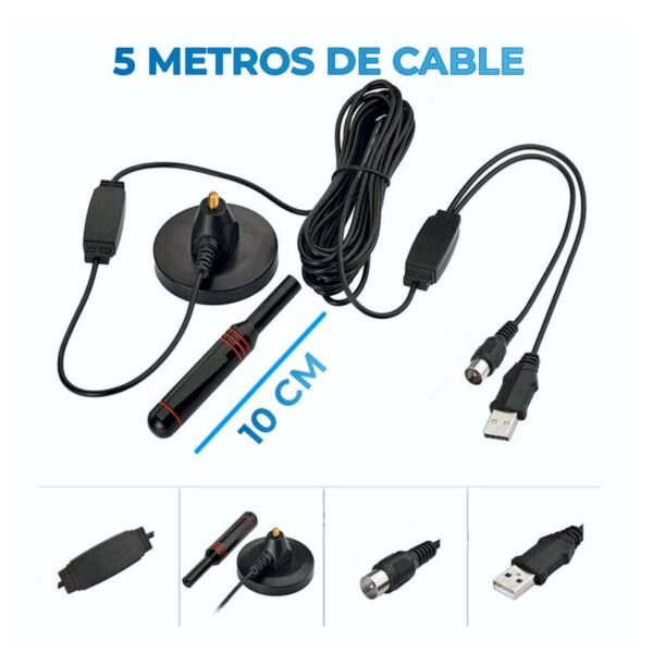 Antena de TV digital Base Magnética Con Amplificador USB negro