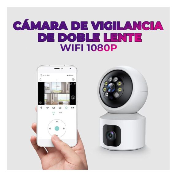 Camara De Seguridad Doble Lente HD 1080p WIFI PTZ 360 grados Android Iphone