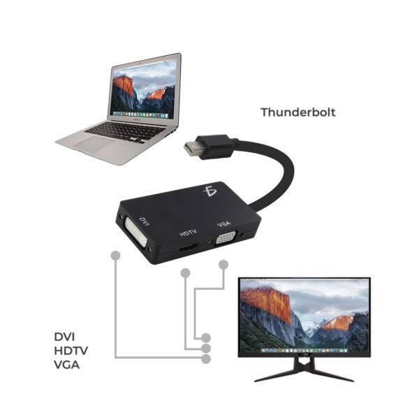 Adaptador 3 En 1 Mini Dp Displayport A Hdmi Vga Dvi Compatible Con Mac