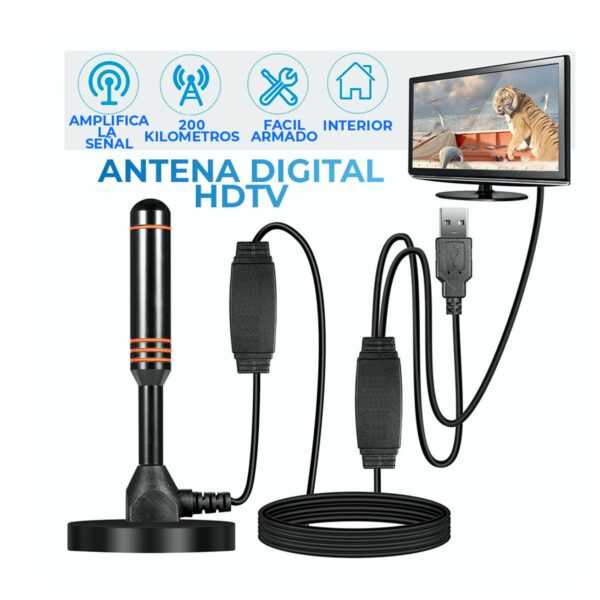Antena de TV digital Base Magnética Con Amplificador USB negro