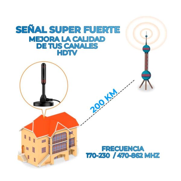 Antena de TV digital Base Magnética Con Amplificador USB negro