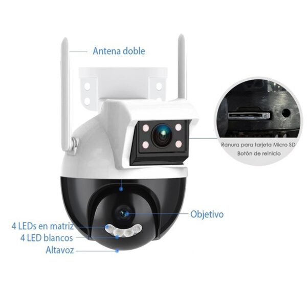 Camara De Seguridad Doble Lente 2+2mpx WIFI PTZ 360 grados Para Interiores y Exteriores