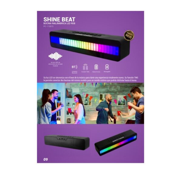 Perfect Choice Bocina Bluetooth Inalámbrica Portátil Luz LED RGB Shine Beat