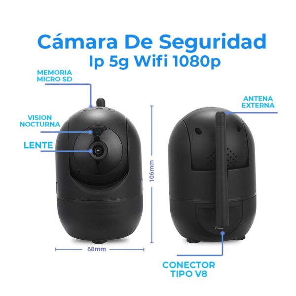 Camara De Seguridad WIFI 2.4 Y 5g 1080p Compatible Con Alexa Google Negro