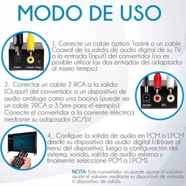 Convertidor De Audio Digital Toslink A Análogo Rca
