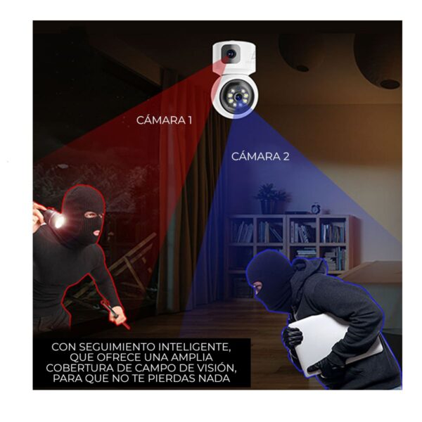 Camara De Seguridad Doble Lente HD 1080p WIFI PTZ 360 grados Android Iphone