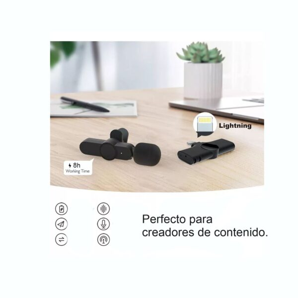Micrófono De Solapa Inalámbrico Portátil 2 EN 1 Lightning Compatible con iPhone iPad