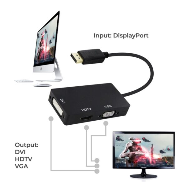 Adaptador 3 En 1 dE DisplayPort Macho a HDMI/DVI/VGA Hembra