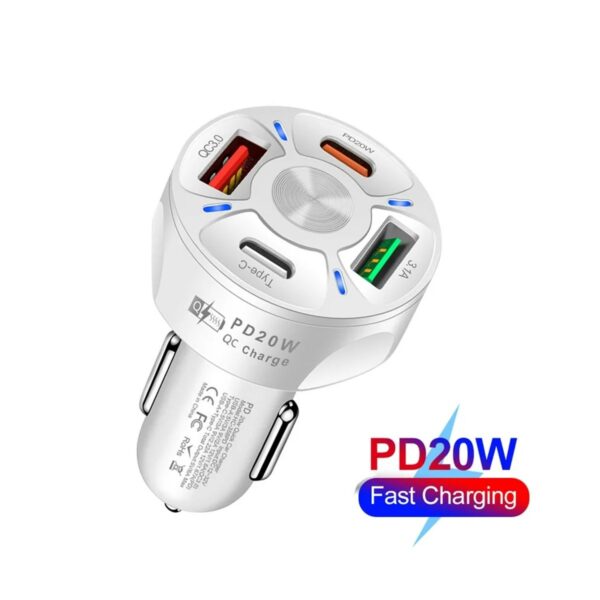 Multicargador de Celular Para Automovil QC3.0 PD 20W USB3.1A Tipo C