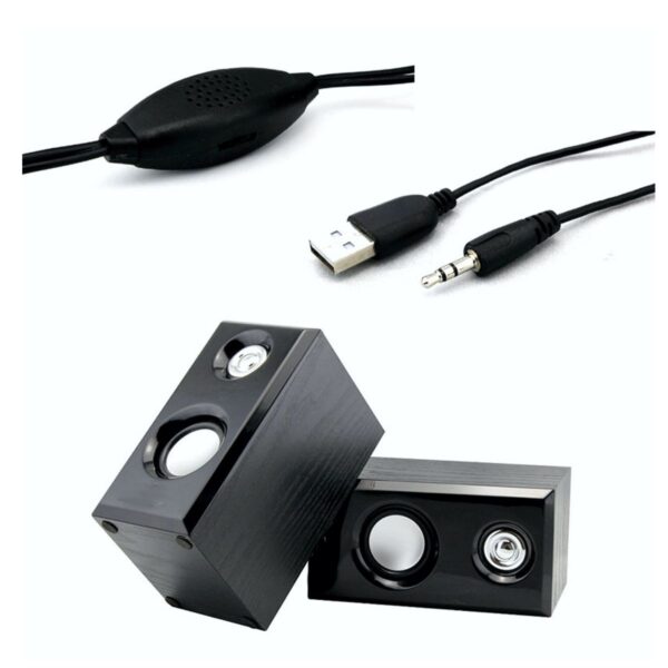Bocinas Para Computadora Cajon Tipo Madera Conexión USB y 3.5mm