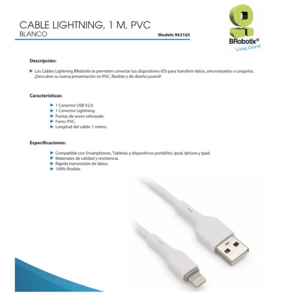 Brobotix Cable Lightning Usb V2.0 Lightning Blanco 1M