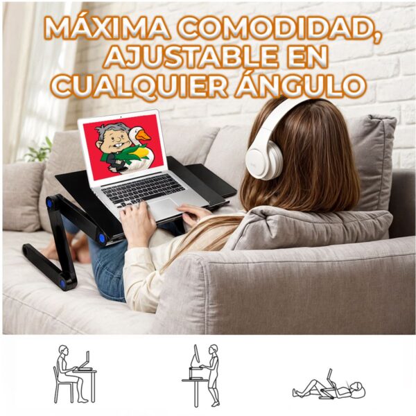 Mesa Soporte para Laptop Reclinable y Ergonómica 2 Ventiladores y Soporte para Mouse