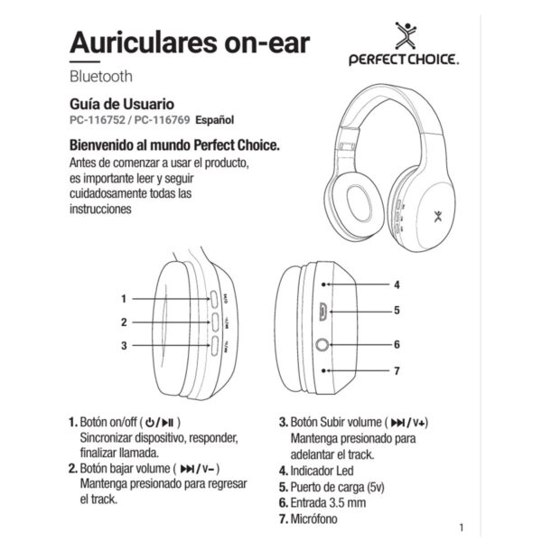 Perfect Choice Audífonos con Micrófono  Bluetooth Inalámbrico USB Morado