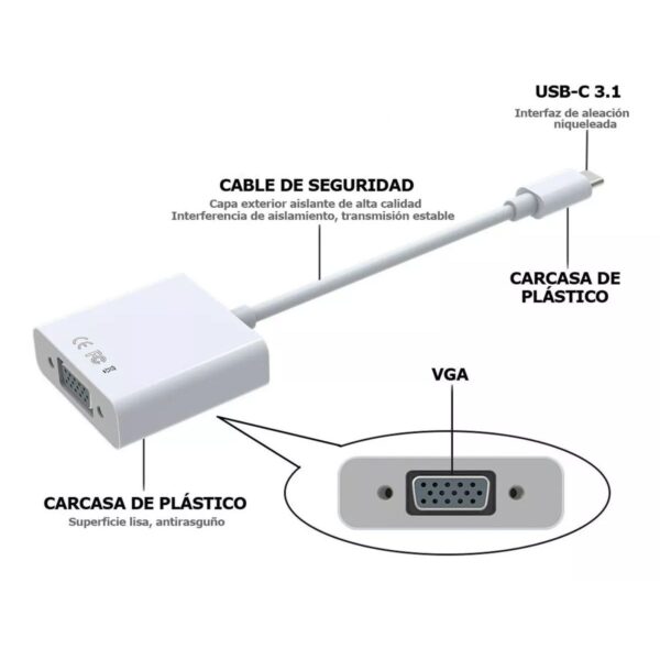 Adaptador USB Tipo C Macho a Vga Hembra