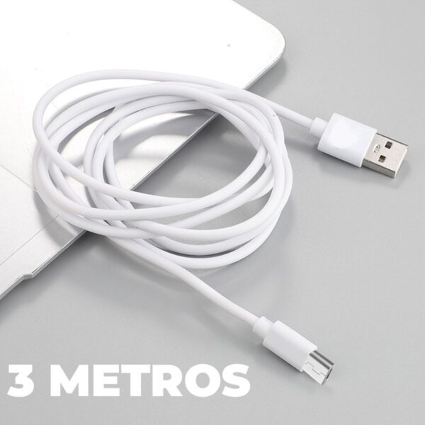 Cable USB V8 de Carga Rápida 3 Metros Micro USB para Android, Cámaras y Accesorios