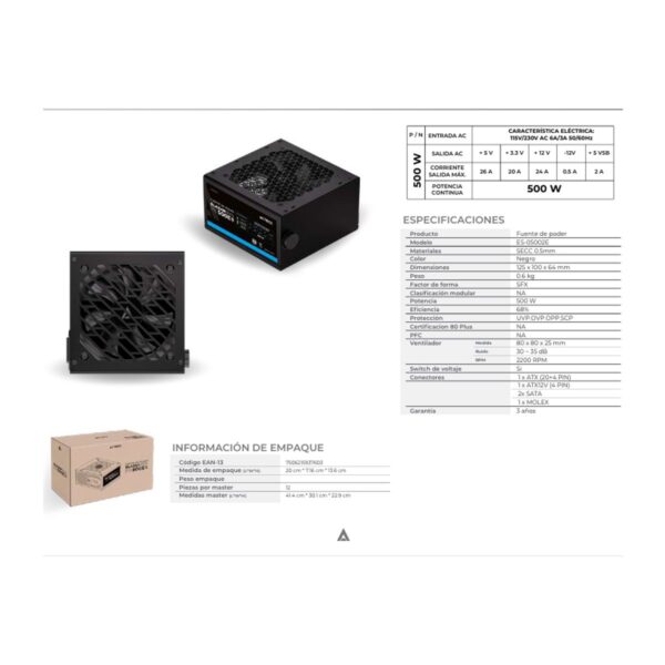 Acteck Fuente De Poder Acteck Blazar EVO FS500E Slim 500W ES-05002E
