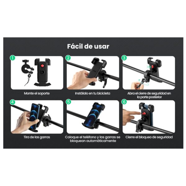 Ugreen Soporte Universal de Moto o Bici para Celular de 4.6 a 6.8 Pulgadas