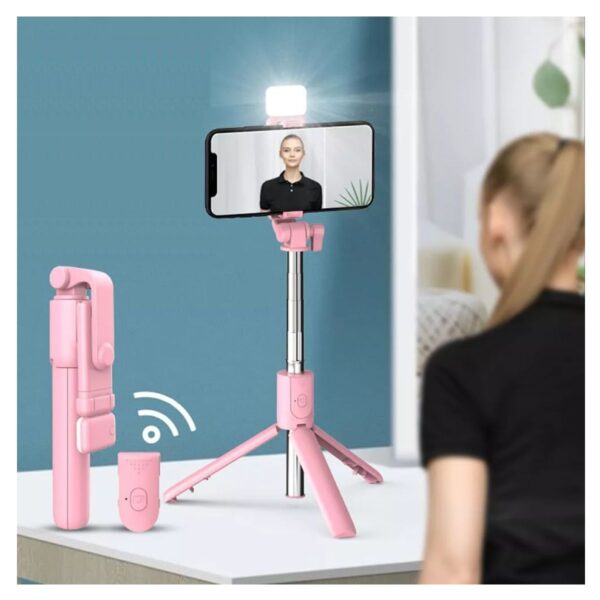 Baston Selfie Stick Con Luz Obturador Remoto Via Bluetooth Función Tripie