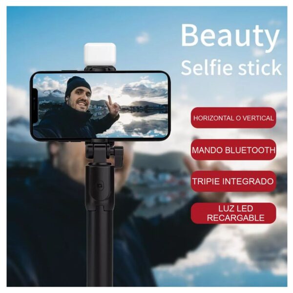 Baston Selfie Stick Con Luz Obturador Remoto Via Bluetooth Función Tripie