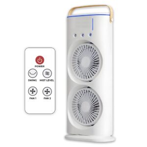 Ventilador De Torre Doble Con Nebulización Con Base Giratoria Y Control Remoto