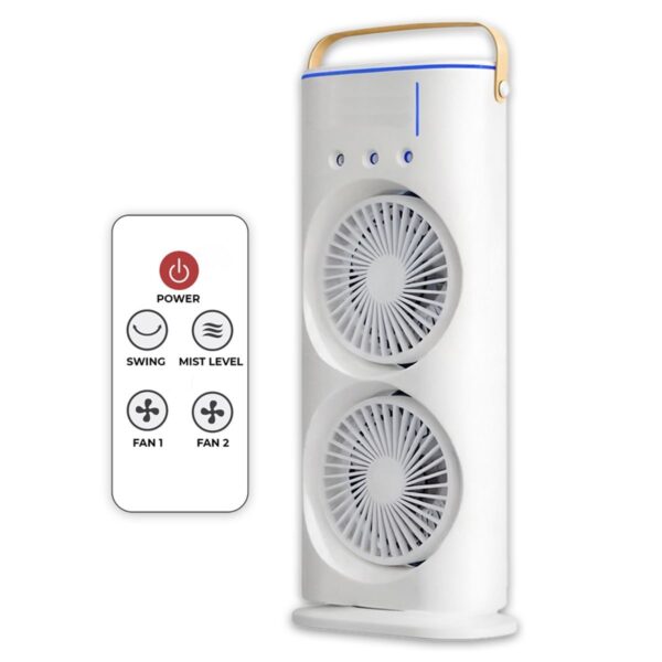 Ventilador De Torre Doble Con Nebulización Con Base Giratoria Y Control Remoto
