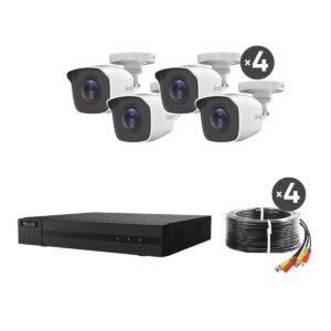 Kit de 4 Cámaras Metálicas Interior o Exterior y DVR de 4 canales + 1 IP HiLook  de HIKVISION
