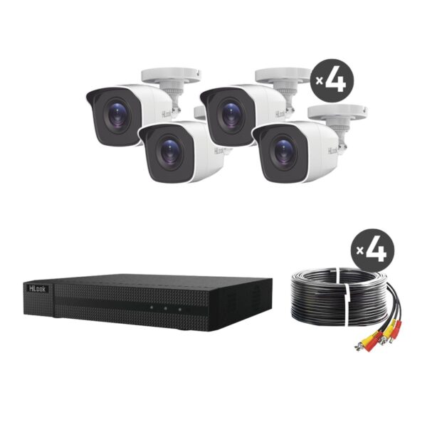 Kit de 4 Cámaras Metálicas Interior o Exterior y DVR de 4 canales + 1 IP HiLook  de HIKVISION