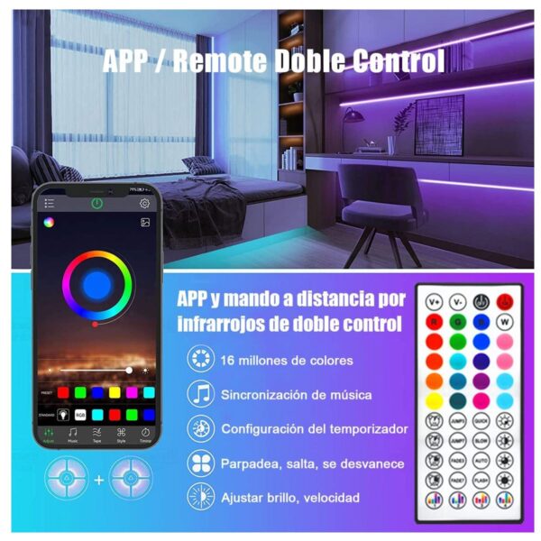 Tira De 30 Metros De Luces LED RGB Control por APP o IR