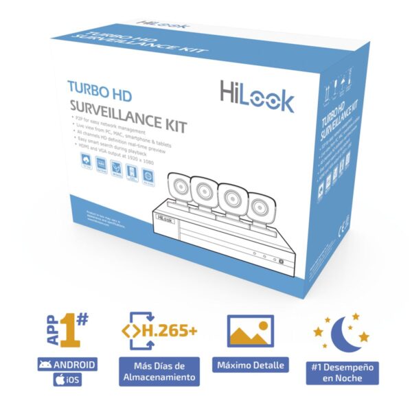 Kit de 4 Cámaras Metálicas Interior o Exterior y DVR de 4 canales + 1 IP HiLook  de HIKVISION