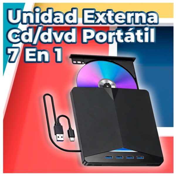 Lector Y Quemador CD VCD DVD 7 en 1 Posee 4 Puertos USB 1 SD 1 Micro SD