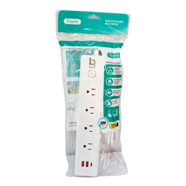 Barra Multicontacto 4 Enchufes, 2 Puertos USB Y 1 Puerto Tipo C