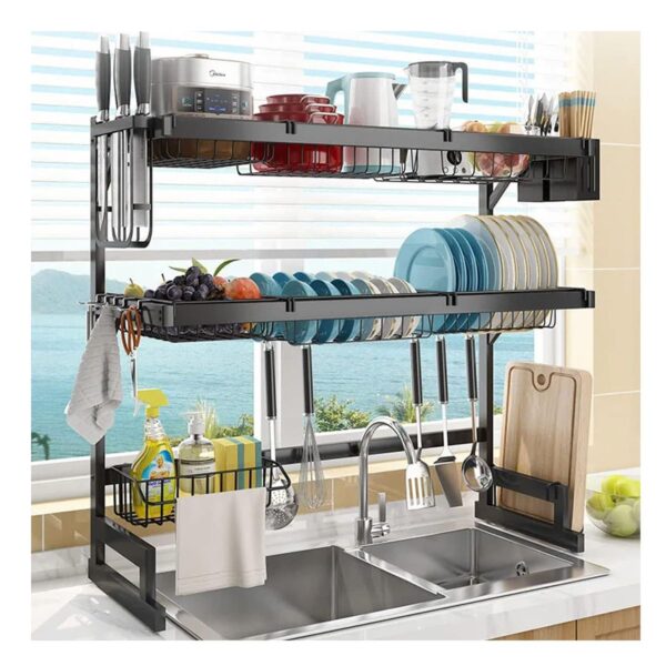 Escurridor De Cocina De 85Cm Doble Repisa Con Organizador Para Cubiertos