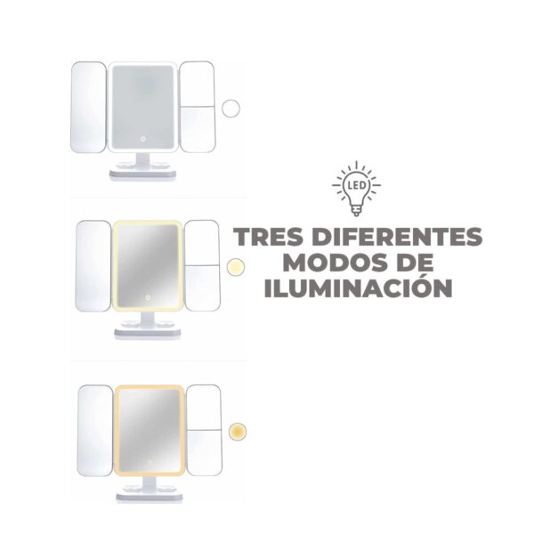 Espejo De Maquillaje Con Luz LED Y 3 Aumentos
