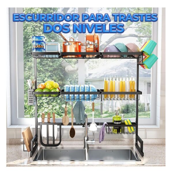 Escurridor De Cocina De 85Cm Doble Repisa Con Organizador Para Cubiertos