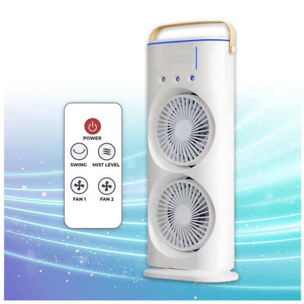 Ventilador De Torre Doble Con Nebulización Con Base Giratoria Y Control Remoto