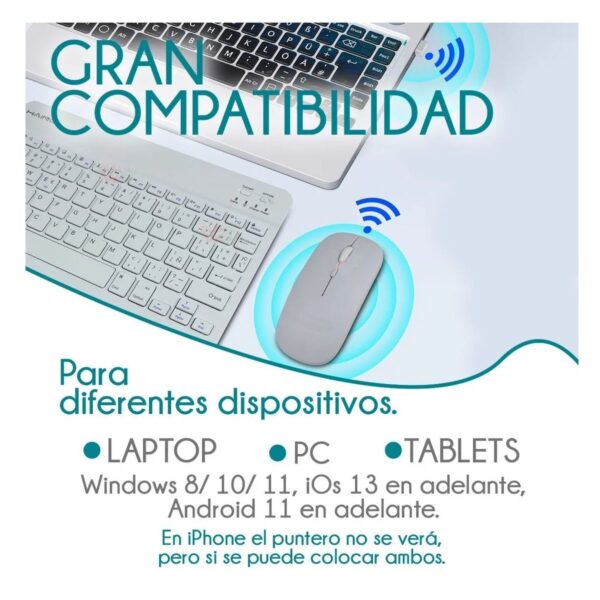 Kit Mini Teclado Y Mouse Inalambrico Bluetooth Para PC iPhone Android