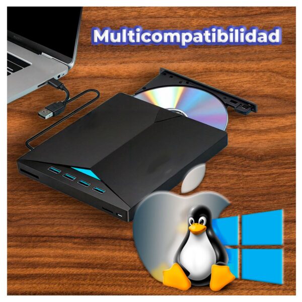 Lector Y Quemador CD VCD DVD 7 en 1 Posee 4 Puertos USB 1 SD 1 Micro SD