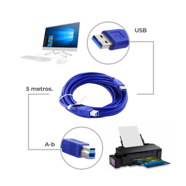 Cable Usb 3.0 Macho a Tipo B  De Alta Velocidad 5 Mt Para Impresora O HDD