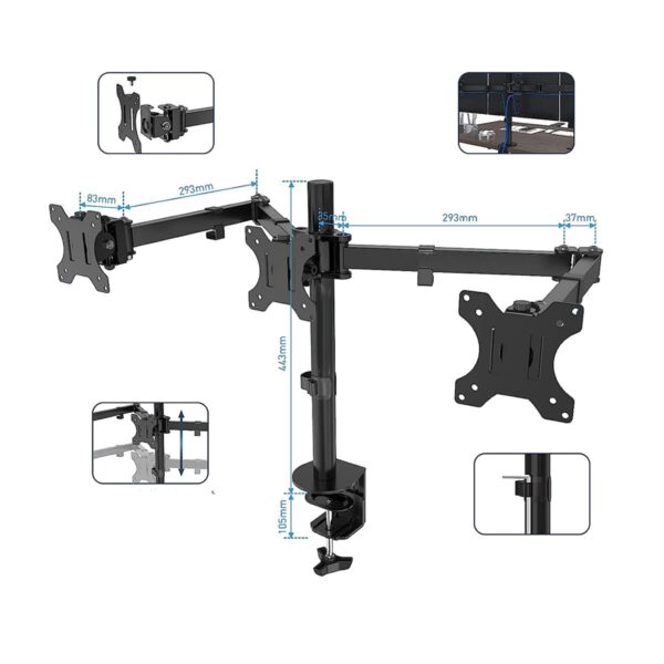 Soporte Articulado Para 3 Monitores de 14 a 27 Pulgadas