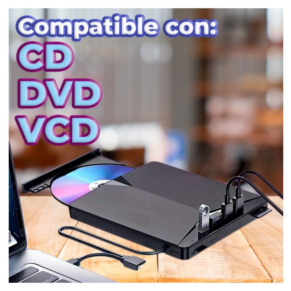 Lector Y Quemador CD VCD DVD 7 en 1 Posee 4 Puertos USB 1 SD 1 Micro SD