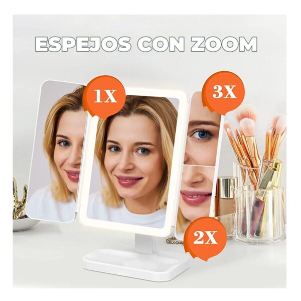 Espejo De Maquillaje Con Luz LED Y 3 Aumentos