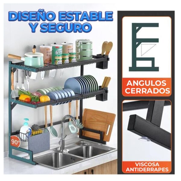 Escurridor De Cocina De 85Cm Doble Repisa Con Organizador Para Cubiertos