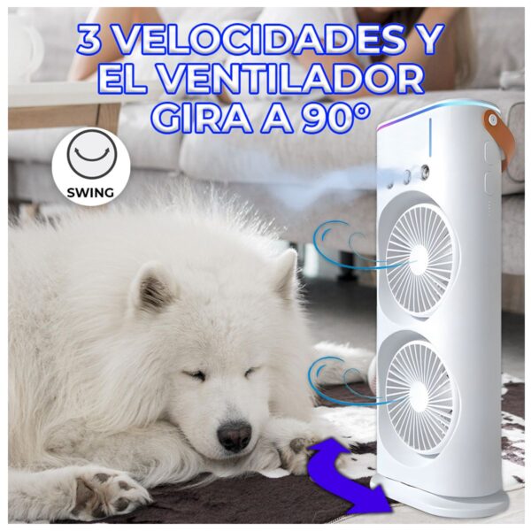 Ventilador De Torre Doble Con Nebulización Con Base Giratoria Y Control Remoto