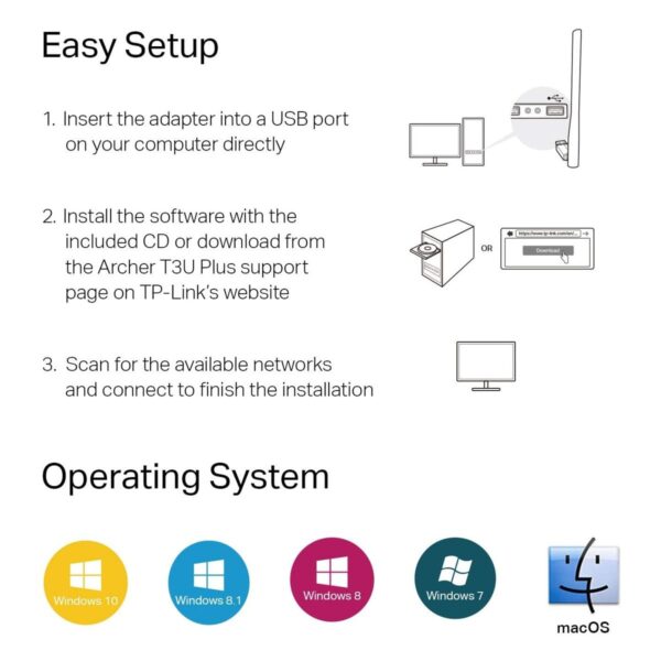 TP-LINK Antena WIFI Adaptador de Red USB ARCHER T3U PLUS  WLAN  867Mbit/s
