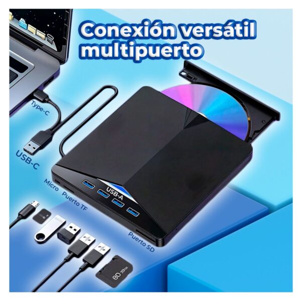 Lector Y Quemador CD VCD DVD 7 en 1 Posee 4 Puertos USB 1 SD 1 Micro SD