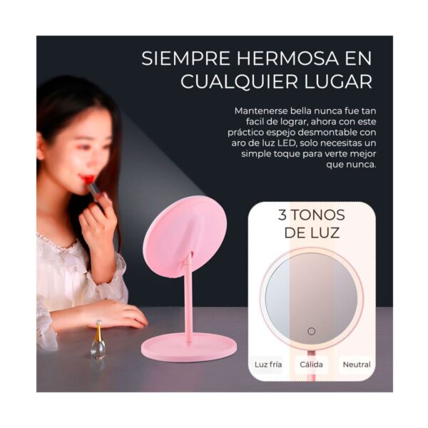 Espejo De Maquillaje Con Luz LED 3 Tonos Recargable