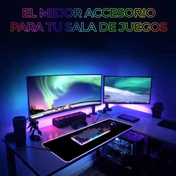 Mouse Pad Gamer Con Luz LED RGB Iluminado 90×40 CM Antideslizante